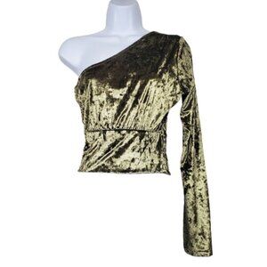 Urban Outfitters Womens Lily Green Crushed Velvet One Shoulder Crop Top Size S